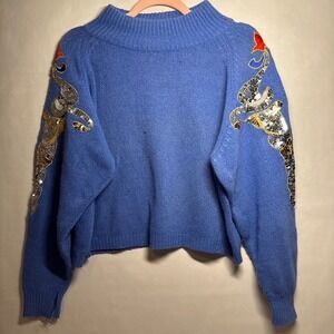 Vtg 80's Silk Angora Lambswool Sheridan Unique Inc Hong Kong Sequin Sweater M